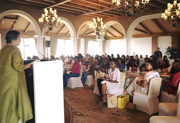 Woman addressing Scholars at the Vedica Scholars Programme, part of its leadership programme for women
